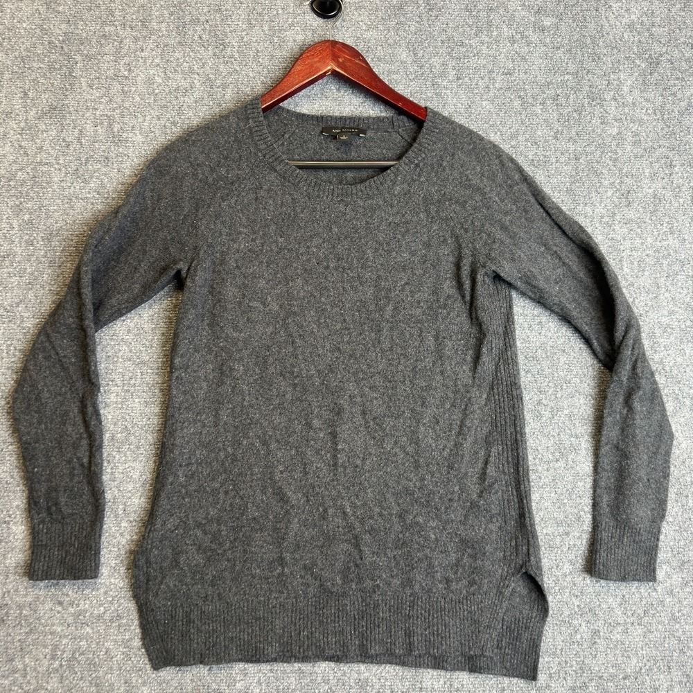 Ann Taylor Sweater Womens M Gray Wool Cashmere Pullover Chic Timeless Classic